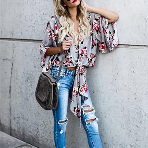 Girl’s Day Out Gray Floral Top - Picture 7 of 7